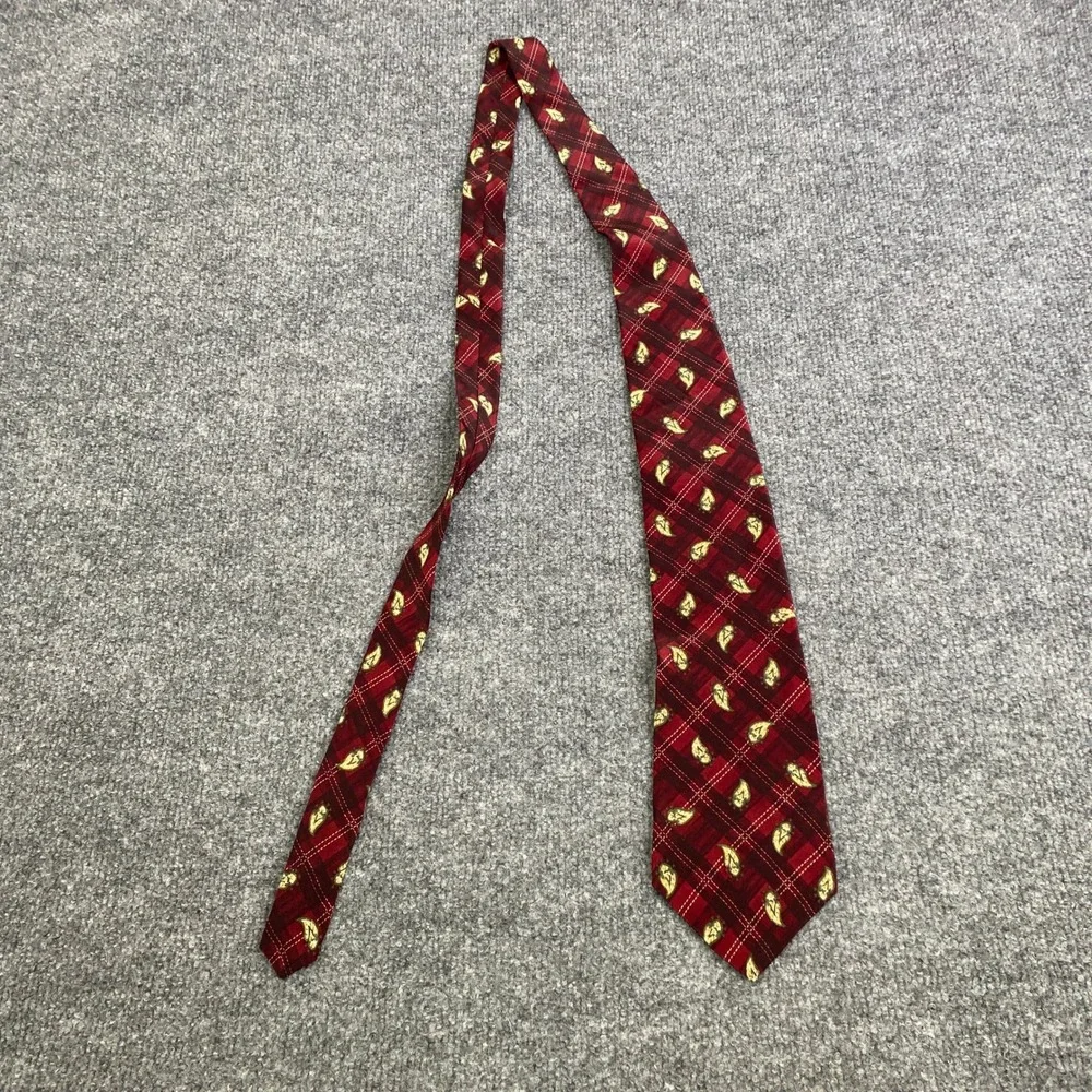 Chaps Ralph Lauren Mens Silk Tie Red Burgundy Plaid Paisley Pattern Vintage USA